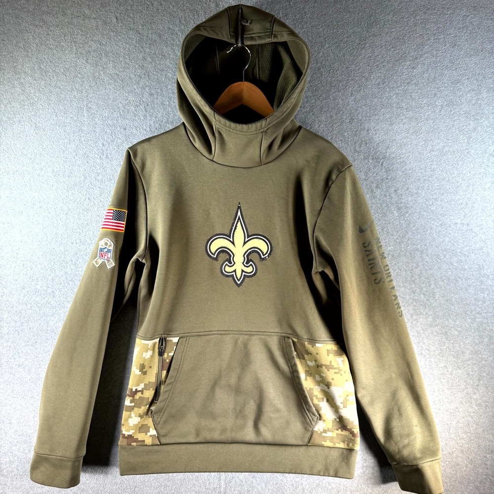 Nike Therma-Fit New Orleans Saints Hoodie Boys XL Olive Green Salute To‎ Service